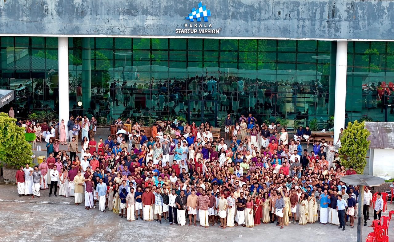 Startups, teams and families outside the Kerala Startup Mission campus.