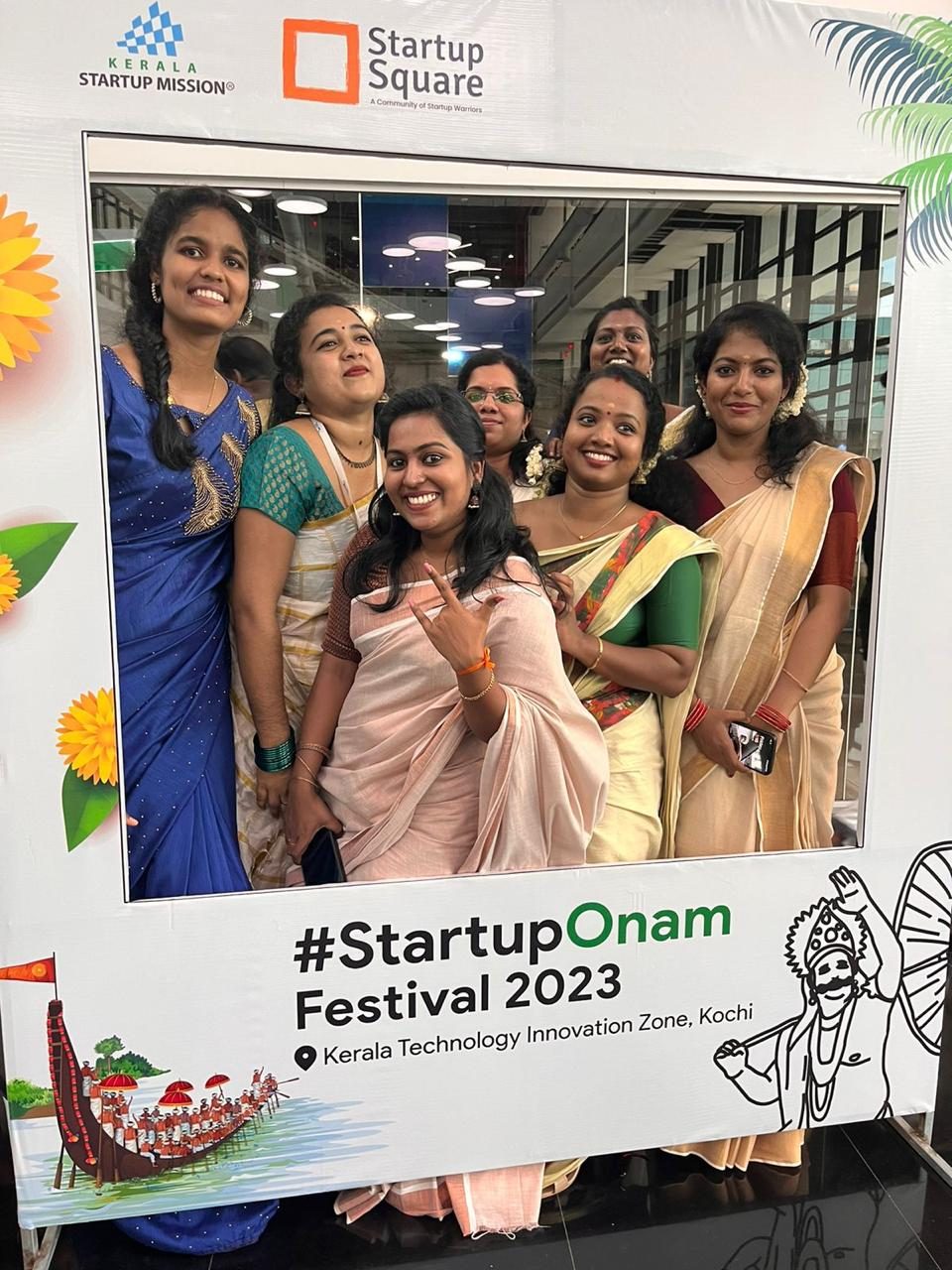 Kerala sarees and set mundu at the #StartupOnam frame.